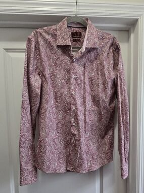 Consequence Men's Slim Fit Paisley Dress Shirt Pink Purple White Size - M 15.5